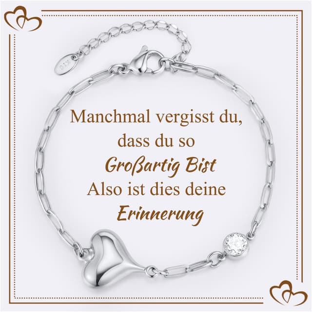 Thumbnail 6 de Gamtic Herz-Armband für Damen aus Edelstahl mit Zirkonia, 14K vergoldet (verstellbar)