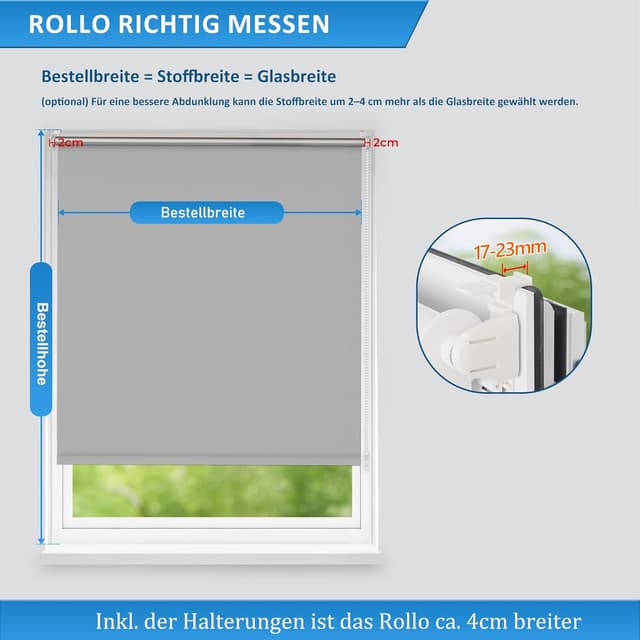 Detalle 1 de Verdunklungsrollo Klemmfix B40 x H170 cm hellgrau – Thermorollo ohne Bohren für Fenster innen