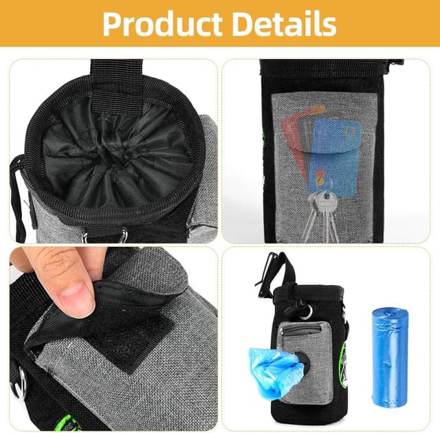 Detalle de Adiwo sac à friandises pour chien noir avec distributeur de sacs et clip arrière