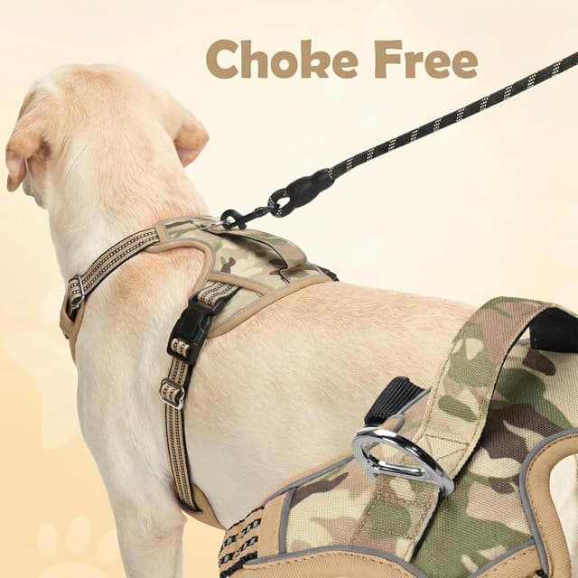 Detalle 2 de Funfox Dog Harness Small (Camo Brown S) – No-pull puppy harness with vertical handle, reflective strips & 2 clips