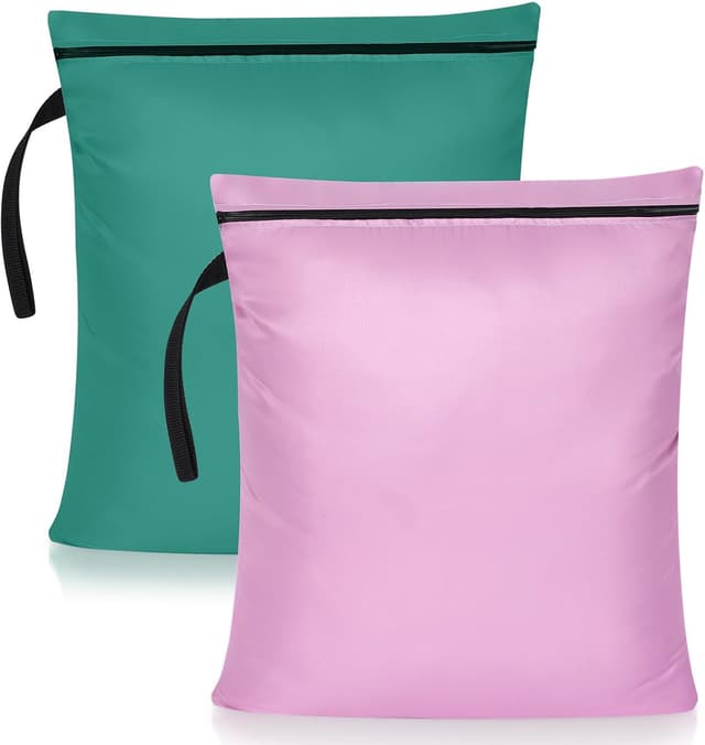 Detalle de OTraki Wet Bags (2-pack) Waterproof Wet Dry Bag 40x50cm for Swimwear, Gym & Nappies (Pink & Green)