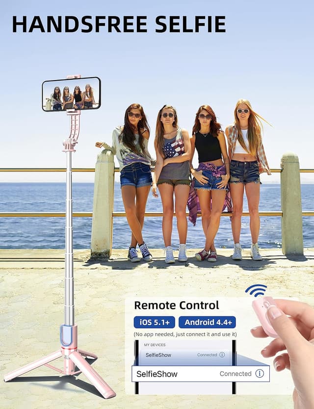 Detalle 2 de SelfieShow 41'' Phone for Tripod selfie stick tripod stand with wireless remote (Pink)