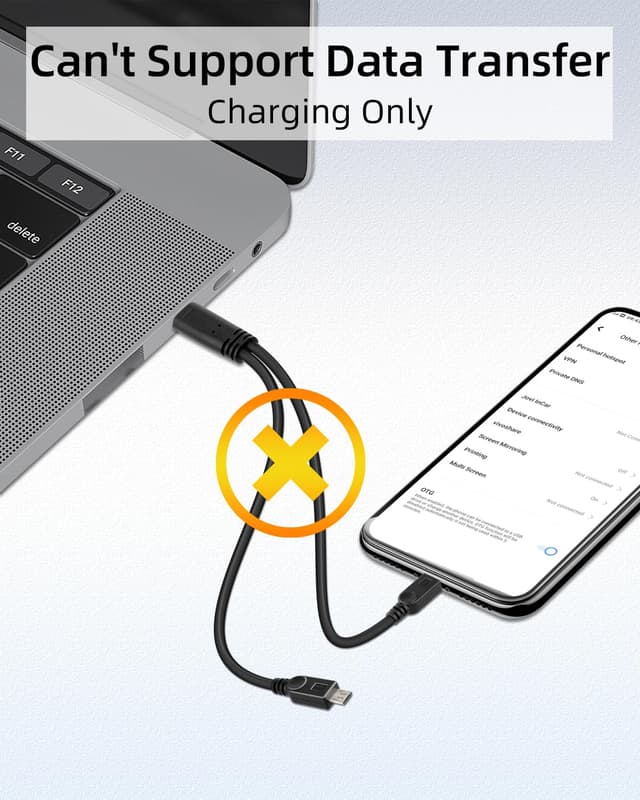 Detalle de YANBORONSN 2-in-1 Multi Micro-USB Splitter Ladekabel (USB-C Stecker auf 2× Micro-USB), 2er Pack – kein Datenverkehr