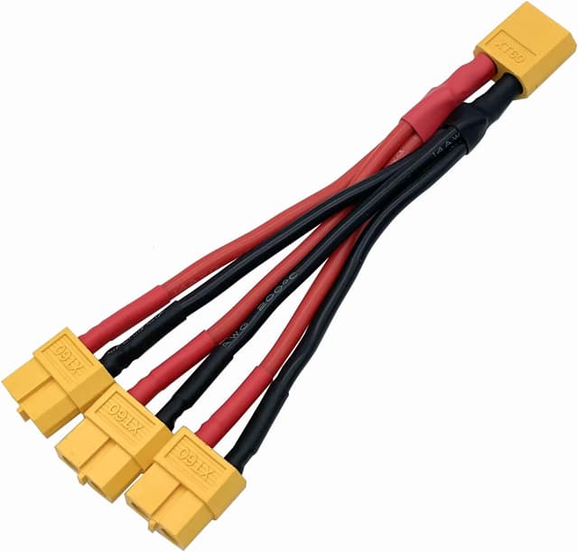 Detalle de XT60 Parallel Battery Connector Cable Extension & 3-Way Splitter (Male to 3 Female) – 14AWG Silicone
