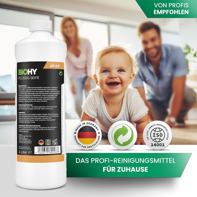 Detalle de BIOHY BiOHY Flüssig Seife (1 l) – parfüm- und farbstofffreie Handseife, pH-neutral