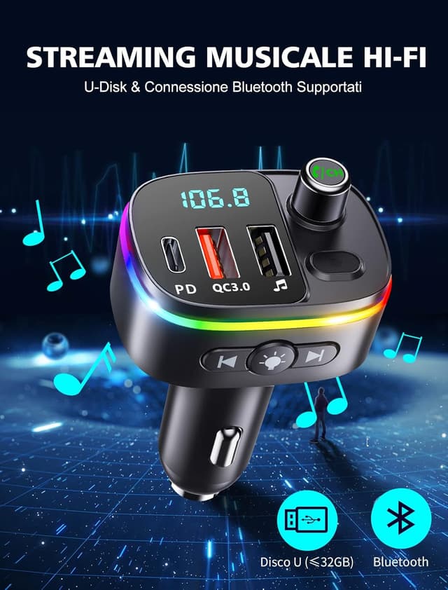 Thumbnail 3 de Mohard Bluetooth Auto Trasmettitore FM 18W PD USB C