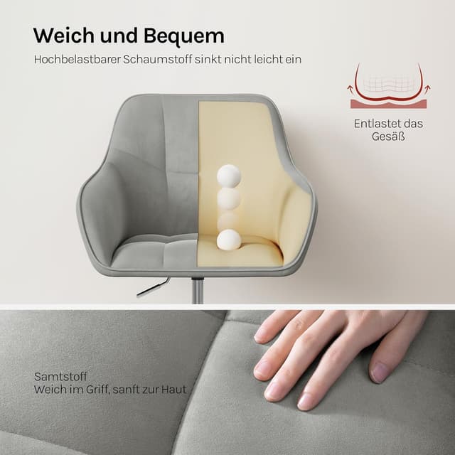 Detalle 2 de WOLTU Homeoffice-Stuhl BS145hgr mit Armlehnen, Samtsitz, 360° Drehfunktion und höhenverstellbarer Sitzhöhe bis 150 kg