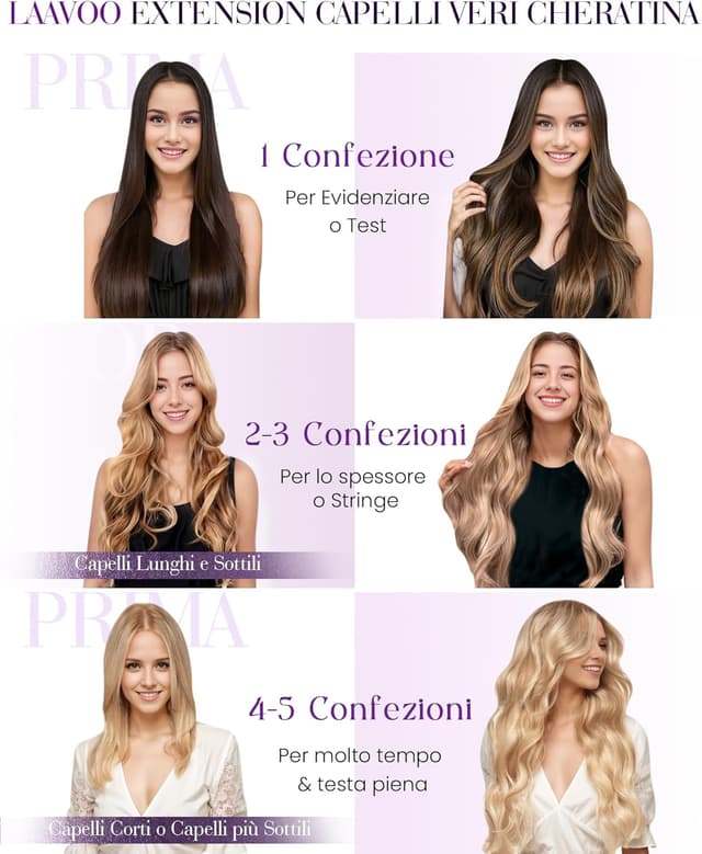 Detalle de LaaVoo Extension Capelli Veri con Cheratina, 50 cm e 50 g (50 ciocche) #8/18/60