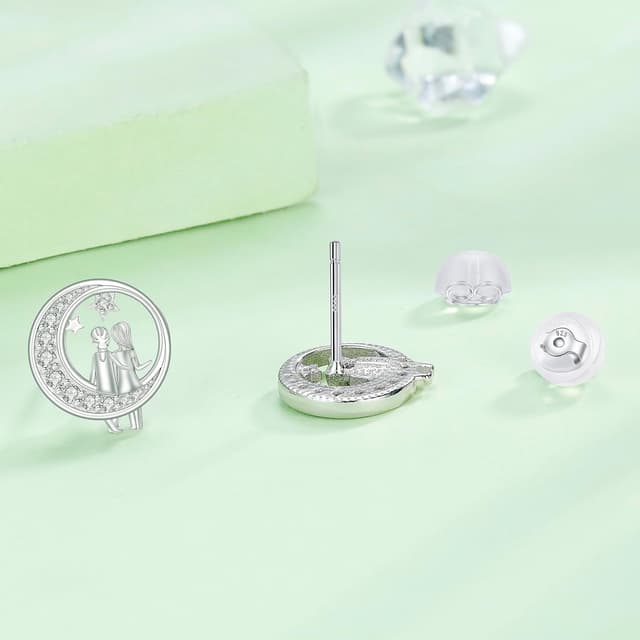 Detalle de Hifeeled Ohrstecker Damen aus 925 Sterling Silber mit Zirkonia – Mondmotiv, 11 x 11 mm