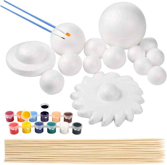 Detalle de Pllieay Solar System Model Foam Ball Kit (14 Foam Balls, Bamboo Sticks, Color Pigments, Brushes)