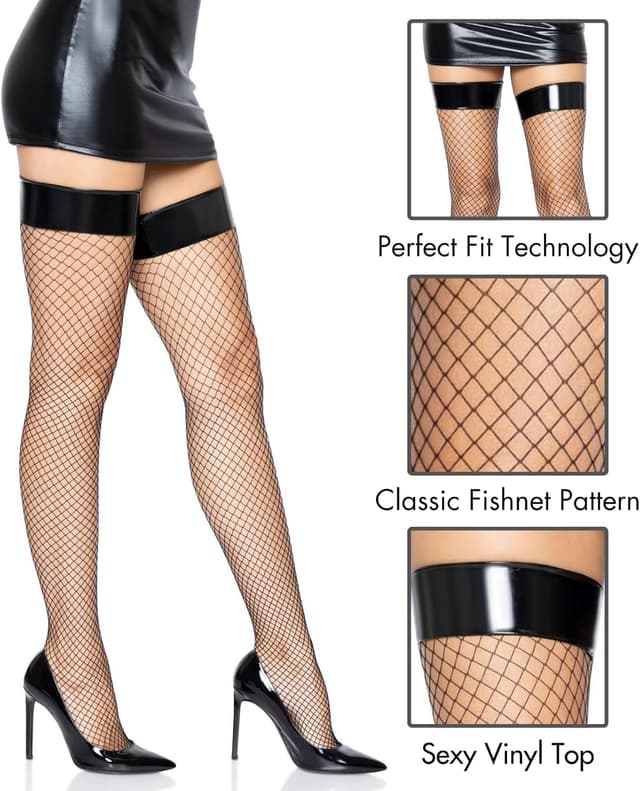Detalle de Leg Avenue Femme 829122001 : cuisses hautes opaques blanches et noires, taille unique