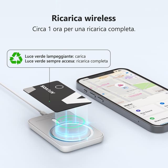 Detalle de ATUVOS Air Tag Card ricaricabile da 1,6 mm: tracker Bluetooth per portafoglio compatibile con l’app Dov’è (solo iOS)