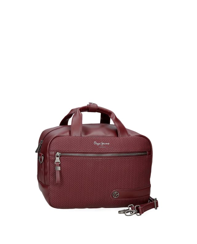 Detalle de Pepe Jeans Sprig neceser bandolera con bolsillo frontal burdeos