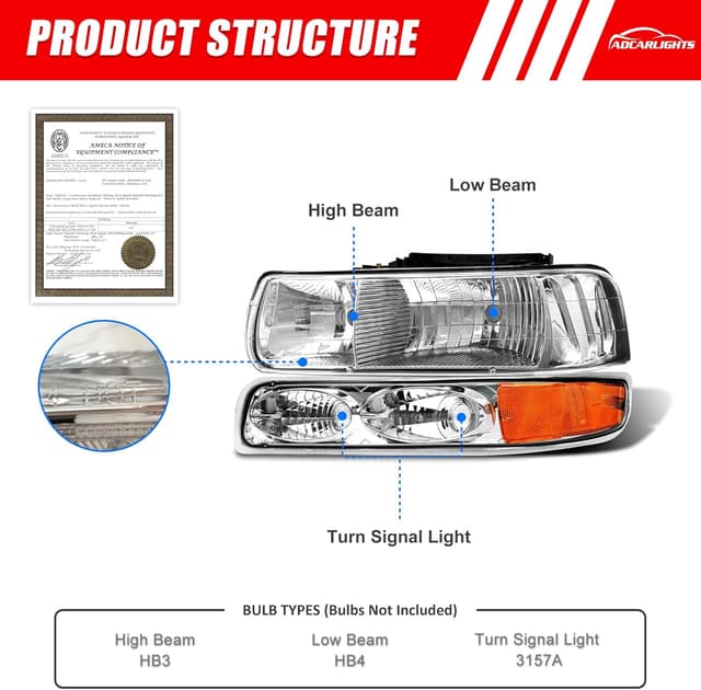 Detalle 2 de Adcarlights Headlight Assembly 99-02 Chevy