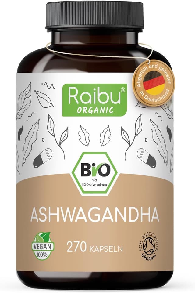 Imagen de Raibu Ashwaganda Ashwagandha Kapseln BIO Hochdosiert 270 Kapseln en OfertitasTOP