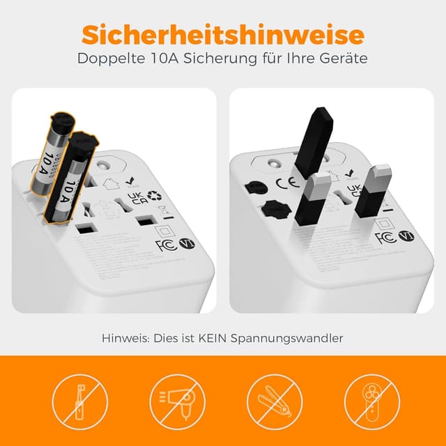 Detalle 1 de Reiseadapter Weltweit mit USB-C 4 Ports