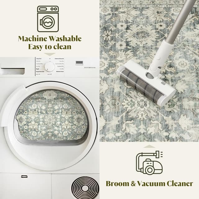 Thumbnail 1 de HOMFINE Alfombra Vintage Antideslizante Verde 200x300 cm 🛋