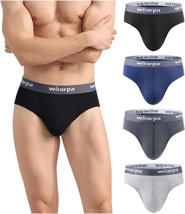 Detalle de wirarpa Men’s Briefs Underpants in Cotton Soft with Wide Waistband and No-Fly Pouch (4-Pack)