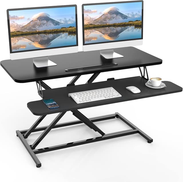 Detalle de ERGOMAKER Standing Desk Converter (36"/91cm wide) sit-stand desk riser for dual monitors