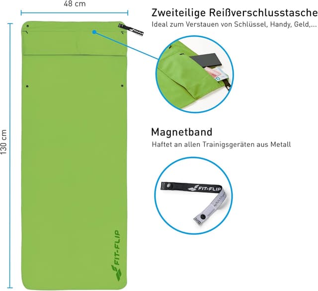 Detalle 2 de Fit-Flip Fitness-Handtuch aus Mikrofaser mit Magnet-Clip und Reißverschluss-Tasche