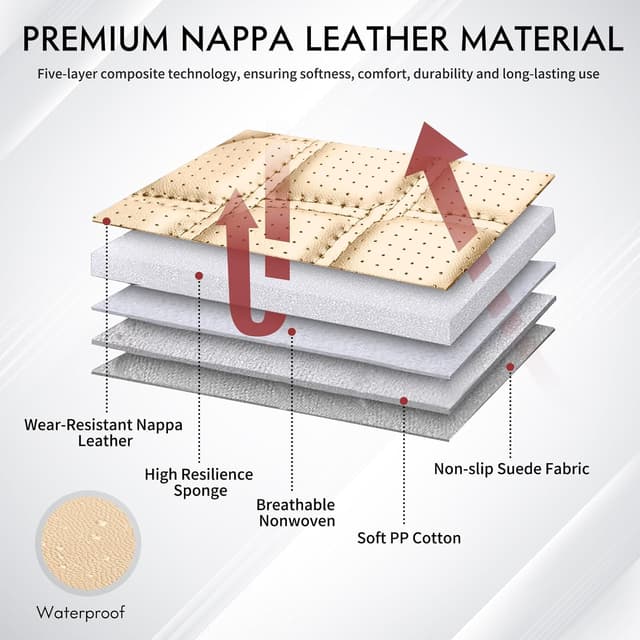 Detalle de Huidasource F150/F250/F350 Front & Rear Leather Seat Covers (Beige) for 2015-2025 Ford SuperCrew & 2017-2025 Super Duty Crew Cab