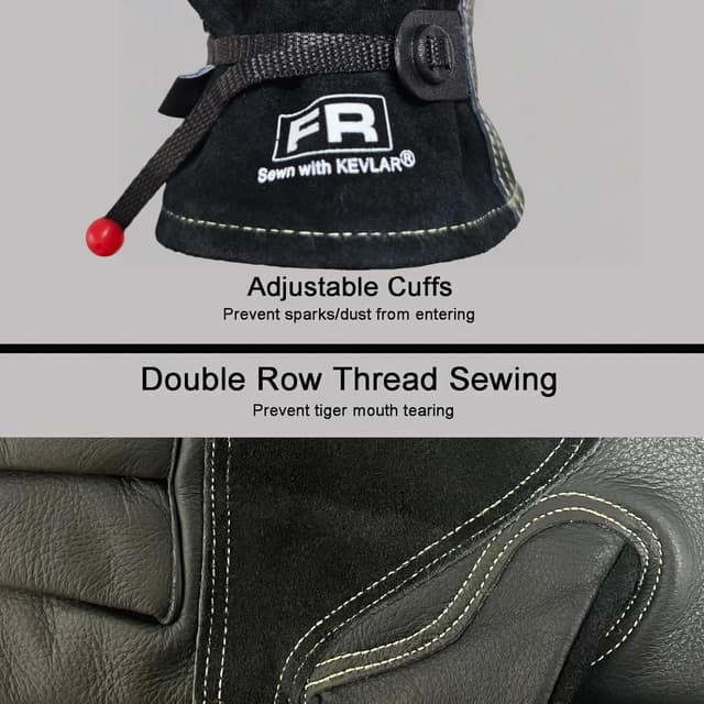 Detalle de AOUCHI cowhide leather gardening gloves (thorn proof, heat resistant) for men – Large