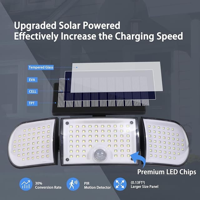 Thumbnail 1 de siarenomo Solar Lights Outdoor 3-head 160 LED Motion Sensor Lights for Backyard