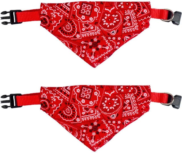 Detalle de Ling & Bai 2pcs Adjustable Dog Bandana Collar (Boho Pet Bibs Scarf) – Red, M