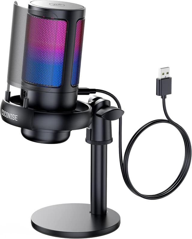 Detalle de Gaming USB Microphone for PC, PS4/PS5 & Laptop — Condenser Mic with Quick Mute, Pop Filter & RGB