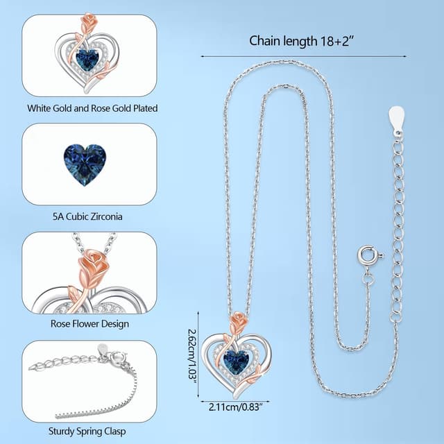 Detalle de LAVUMO Collier femme Argent sterling 925 et laiton : pendentif double cœur rose avec pierre de naissance