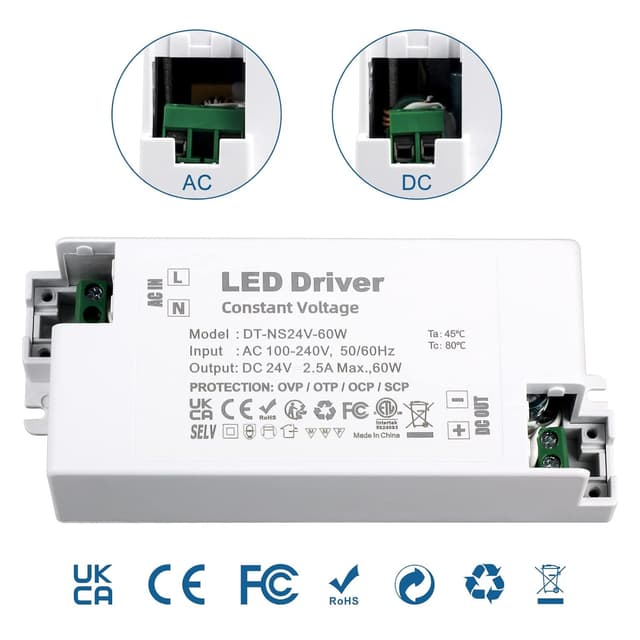 Detalle de VARICART 24V LED Driver 60W Power Supply (2.5A) – Constant Voltage AC 240 to 24V DC adaptor