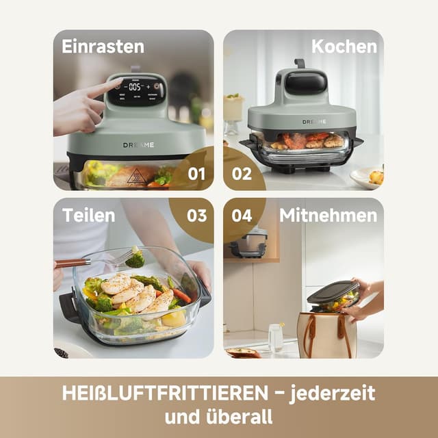 Detalle de dreame Tasti AirFryer 5-in-1 tragbare Glas-Heißluftfritteuse mit 2 Behältern (2,5 L + 4,5 L)