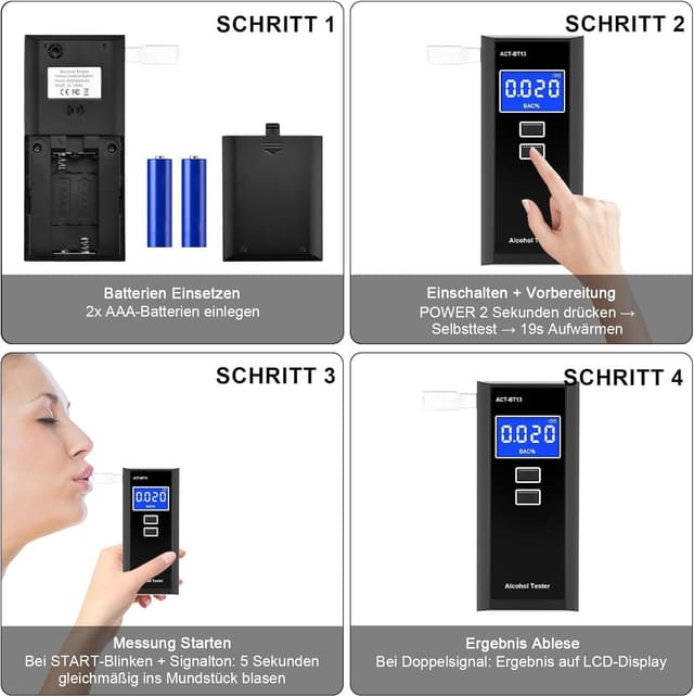 Detalle de Swetfela Alkoholtester mit 10 Mundstücken & Tragetasche – tragbarer digitaler BAC-Messgerät mit LCD