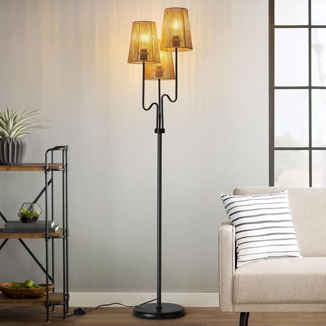 Thumbnail 4 de Boho Floor Lamp 68in rattan 3-light standing lamp ๐