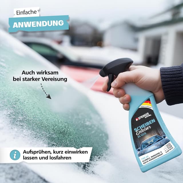 Detalle 2 de SPRINGER RX5270 Scheibenenteiser-Spray (750 ml) – selbsttätig gegen Eis, Raureif & Schnee, Made in Germany
