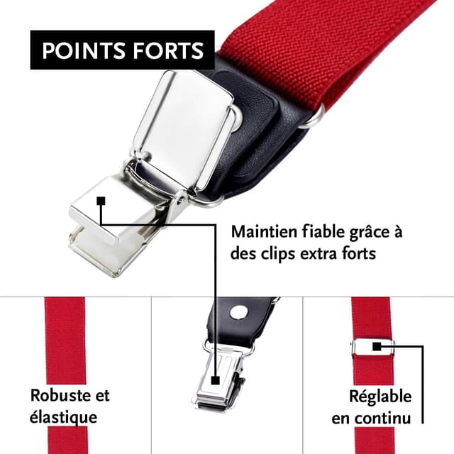 Detalle 2 de DonDon Bretelles vintage étroites 2,5 cm pour hommes (avec 3 clips, forme en Y)