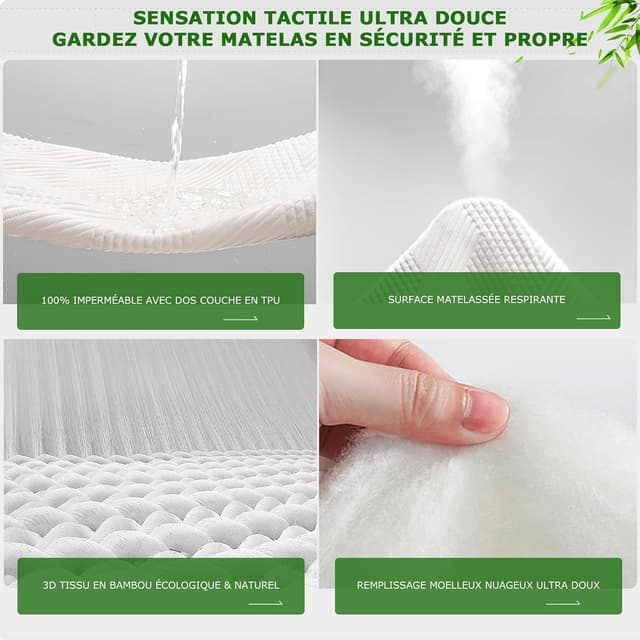 Detalle de GRT protège-matelas bambou 140x200 cm imperméable et respirant, alèse certifiée Oeko-TEX