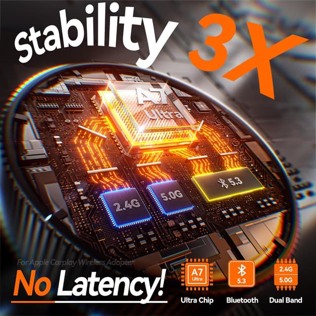 Detalle de Wireless CarPlay Adapter (60% Smaller) with 3X Auto-Connect, No Latency Plug & Play Mini Dongle for iPhone 5–17 (Deep Black)