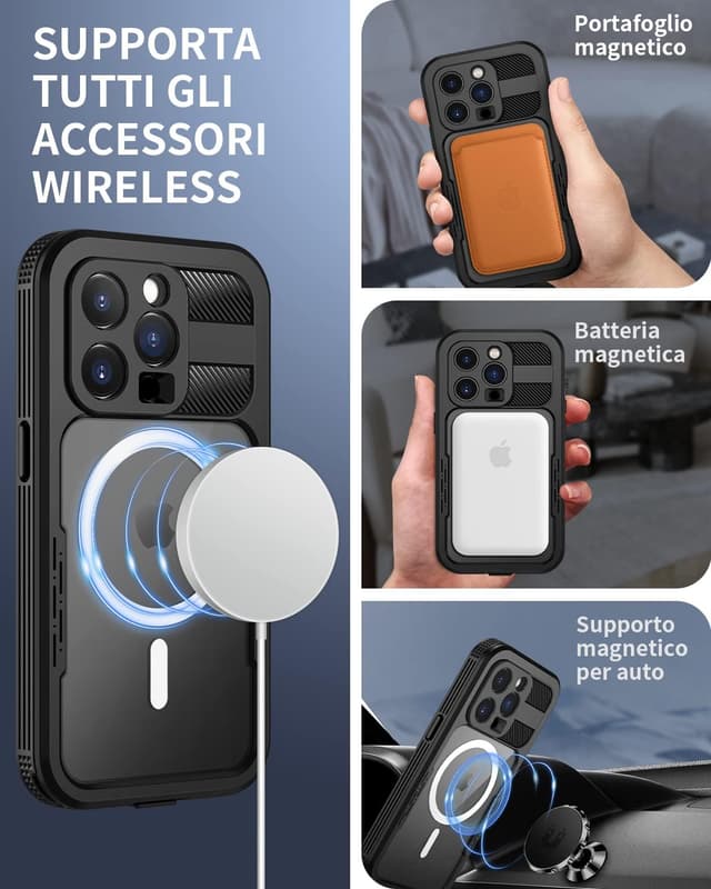 Thumbnail 6 de Lanhiem Cover Impermeabile IP68 per iPhone 14 Pro Max, custodia rugged full body antiurto (nero) con protezione schermo e supporto MagSafe