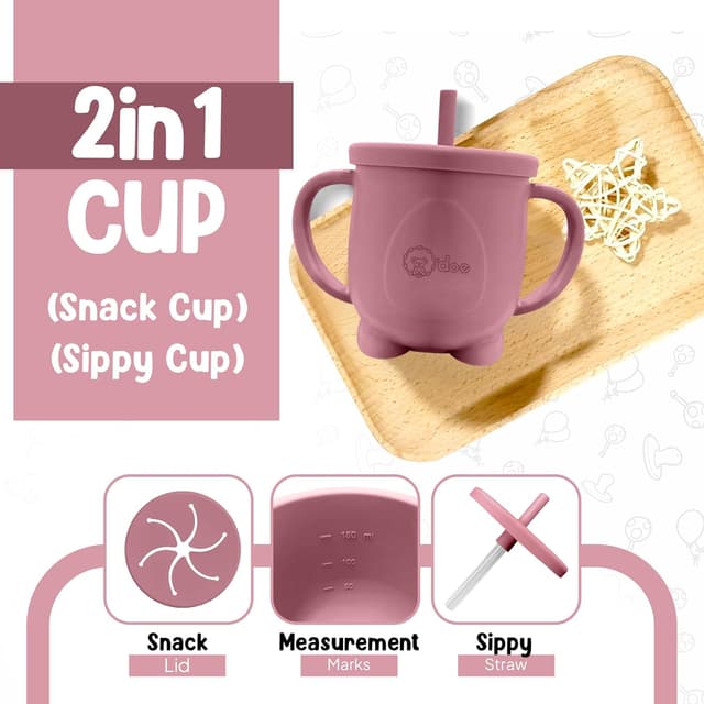 Thumbnail 6 de o’doe Baby Weaning Set (15-Piece Silicone Feeding Kit) with Suction Plate, Bowl, Bib, Sippy Cup, Fruit Feeder & Freezer Tray