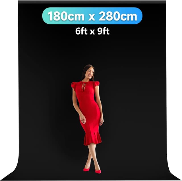 Detalle 2 de JEBUTU Fotohintergrund Schwarz 1,8x2,8 m (6x9ft) – waschbarer Polyester-Backdrop für Foto, Video & Zoom