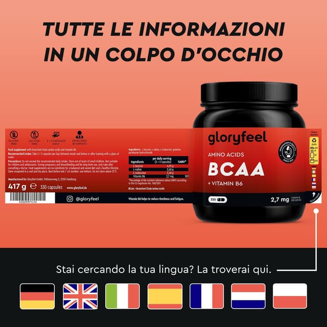 Detalle 2 de Gloryfeel BCAA 2:1:1 2.1.1 con vitamina B6, 330 compresse (vegan)