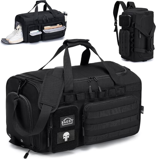 Detalle de BAGZY Herren Arbeitstasche 40 l – taktische Reisetasche mit Rucksackfunktion, Schuh- und Nassfach