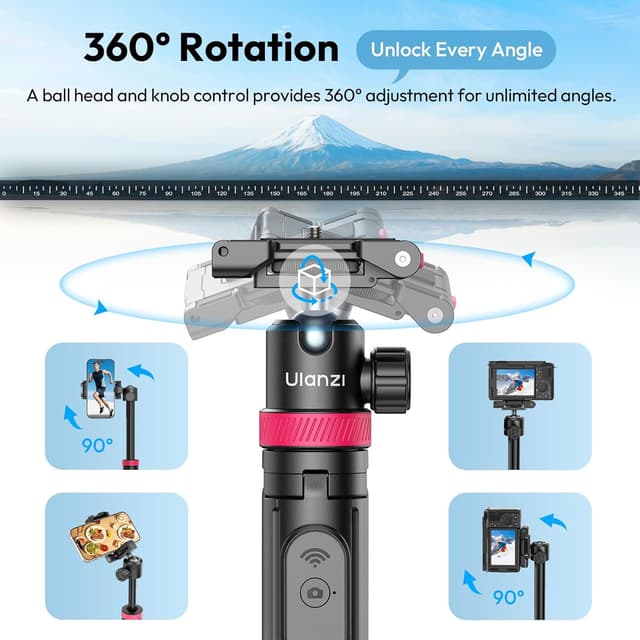 Detalle de ULANZI MT-44 B 2026 Auto Open Phone Tripod with Dual Camera Setup, 59" Four-Leg Stand & 360° Ball Head