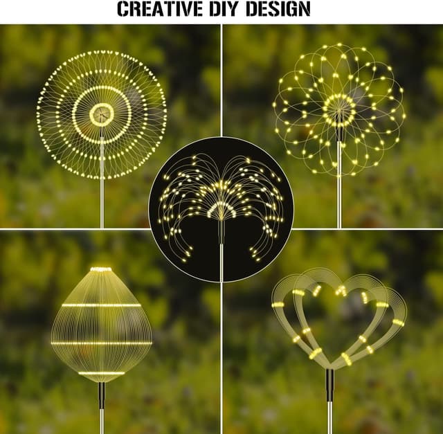 Detalle 2 de Solar Feuerwerk Gartenlichter mit 120 LED (4er-Set) – Solarstecker für Terrasse, Wege & Rasen