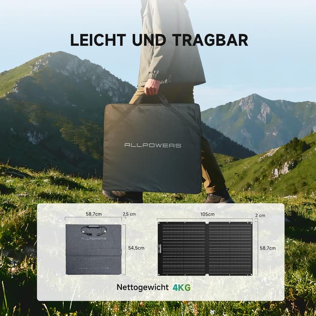 Detalle de ALLPOWERS SE100 faltbares 100-W-Solarpanel (IP68) – Monokristallin für tragbare Powerstationen & Outdoor