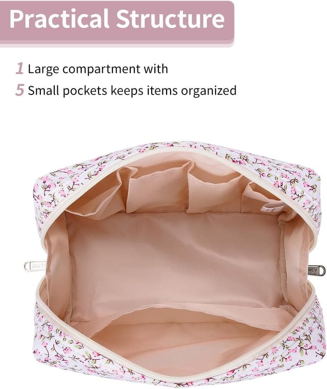 Detalle de Large Green Leaf Makeup Bag Zipper Pouch Travel Cosmetic Organiser (Large, 22x15x10 cm)