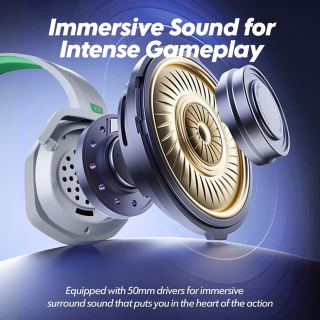 Detalle de NUBWO G06 Dual Wireless Gaming Headset mit Mikrofon (2,4-GHz + Bluetooth) für PS5, PS4, PC, Mobile & NS – Weiß/Grün