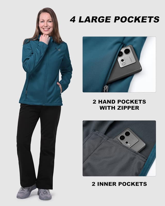 Detalle 2 de Outdoor Ventures Damen wasserdichte Softshelljacke mit Kapuze – winddicht und für Übergangszeit