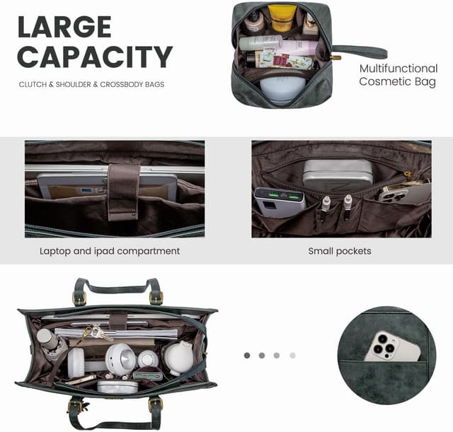 Detalle de LOVEVOOK Vintage Leather Laptop Bag for Women (15.6-inch) with Clutch Purse